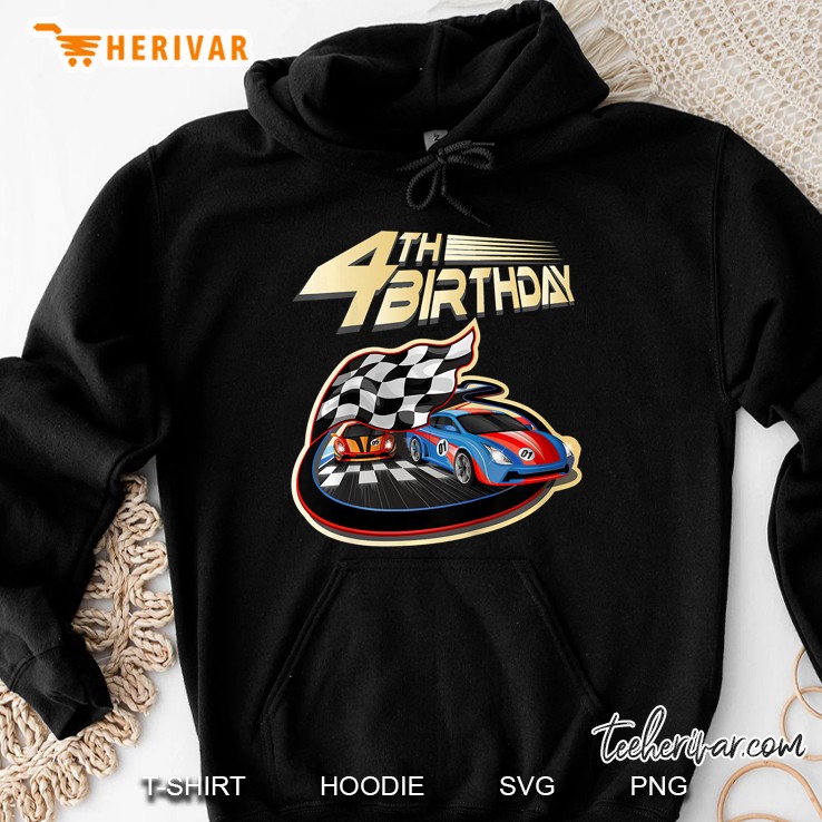 Kids Race Car 4Th Birthday 4 Years Old Kids Gifts Hoodie