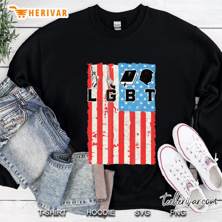 Lgbt Liberty Guns Bible Trump! Right Wing Usa Flag Shirt Mugs