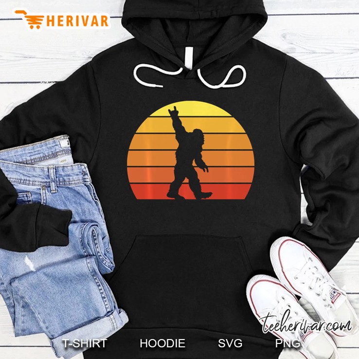 Retro Vintage Sunset Sasquatch Rock And Roll Funny Bigfoot Pullover Hoodie