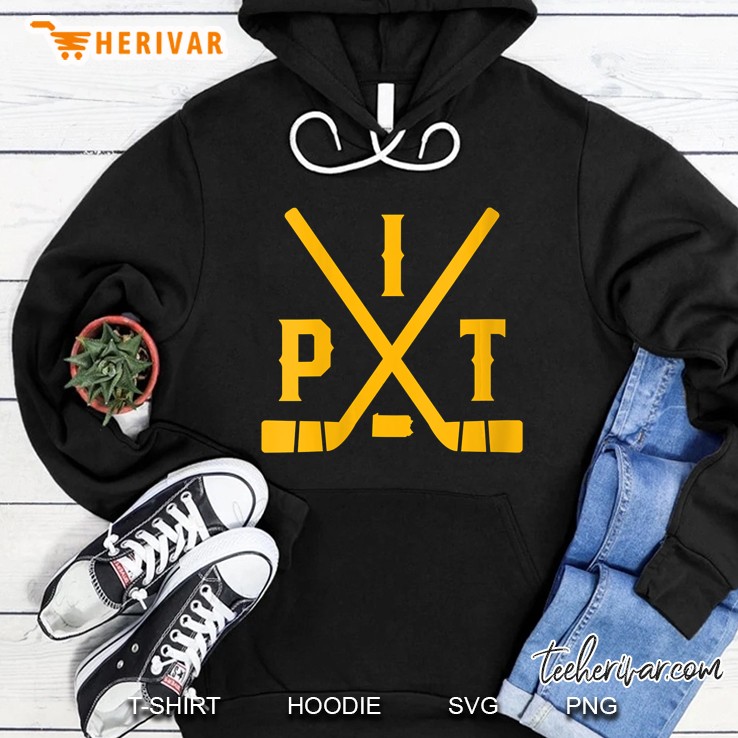 Womens Vintage Pittsburgh Ice Hockey Sticks State Outline Hoodie