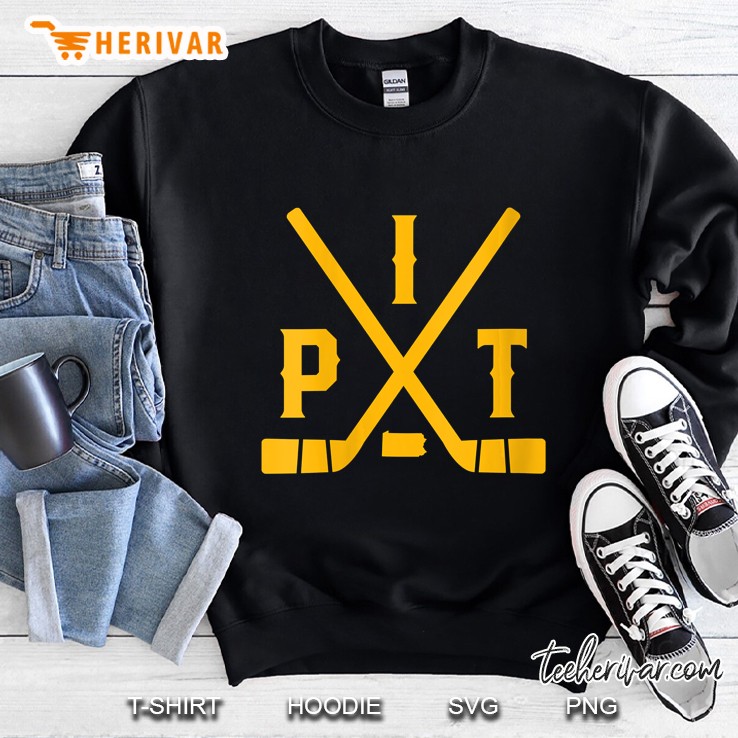 Womens Vintage Pittsburgh Ice Hockey Sticks State Outline Sweatshirt