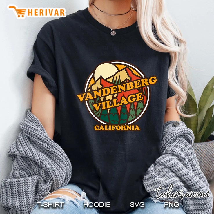 Womens Vintage Vandenberg Village, California Mountain Hiking Print Ladies Tee