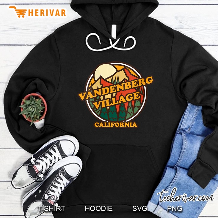 Womens Vintage Vandenberg Village, California Mountain Hiking Print Hoodie