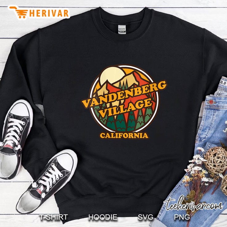 Womens Vintage Vandenberg Village, California Mountain Hiking Print Sweatshirt