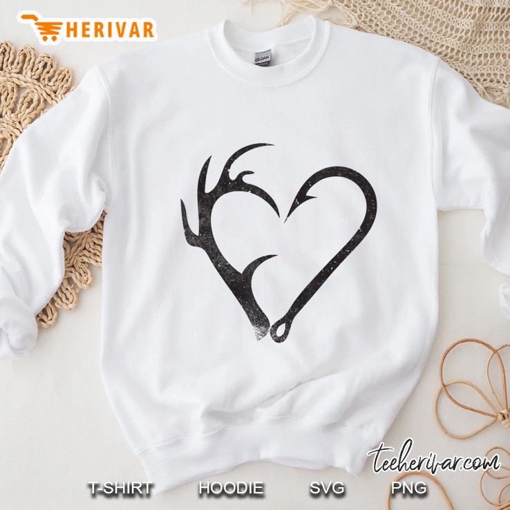 Hunting Fishing Distressed Heart Hook Antler Sweatshirt