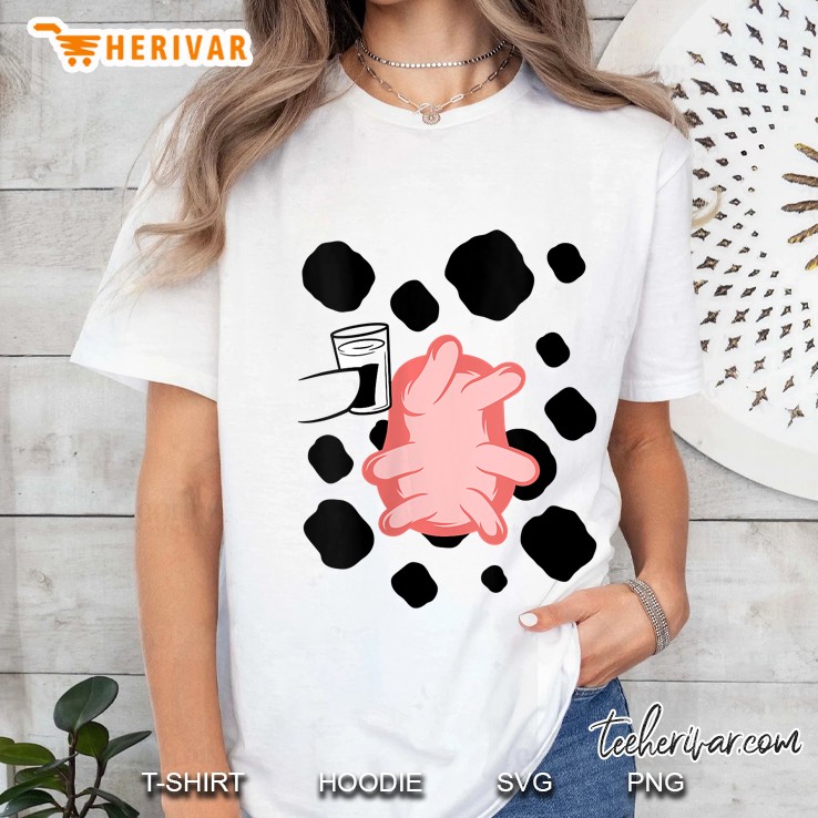 Cow Skin Halloween Udder With Glass Milk Easy Costume Ladies Tee