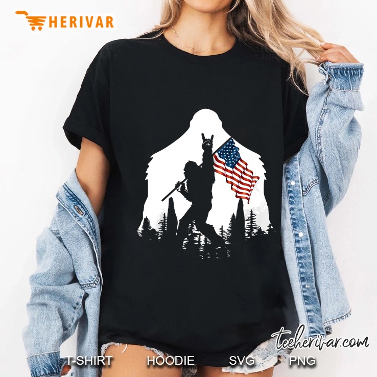 Bigfoot Rock Hand American Flag Ladies Tee