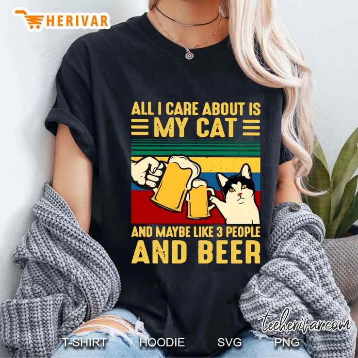 All I Care About Is My Cat And Maybe Like 3 People And Beer Vintage Version Ladies Tee