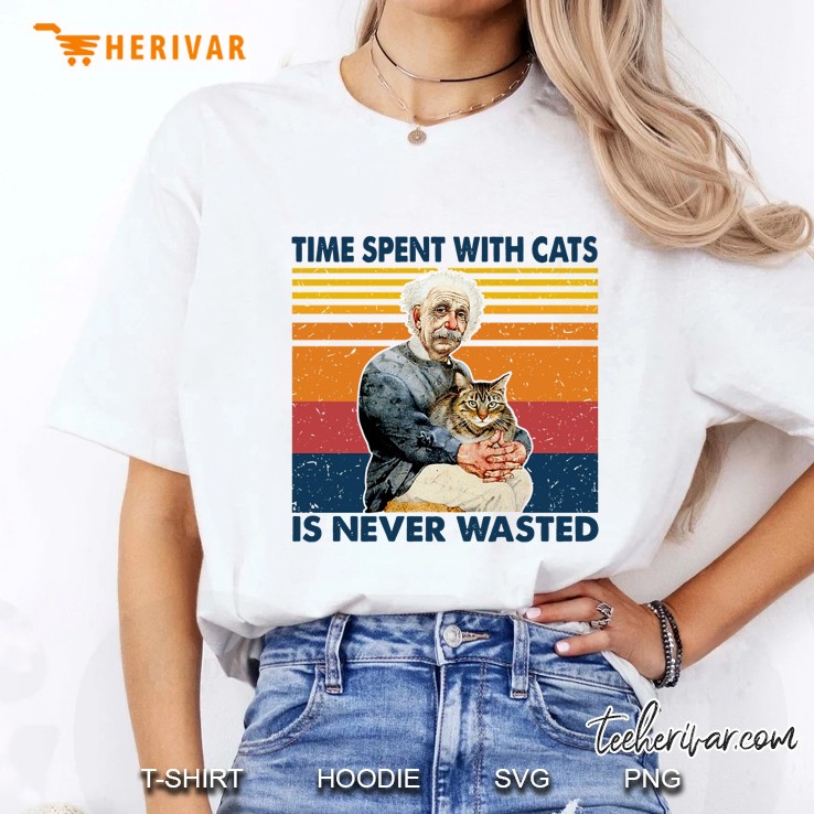 Time Spent With Cats Is Never Wasted Albert Einstein With Cat Vintage Version Ladies Tee