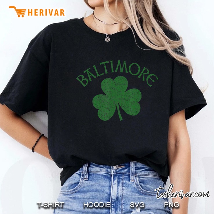 Baltimore Irish Shamrock Distressed Dark Green Print Ladies Tee
