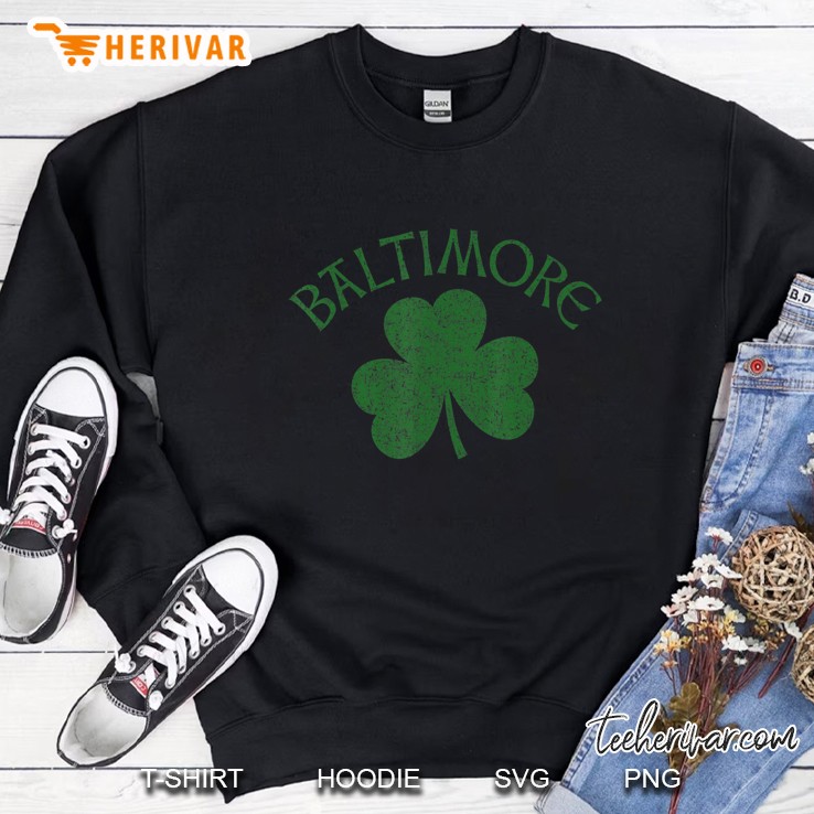 Baltimore Irish Shamrock Distressed Dark Green Print Sweatshirt