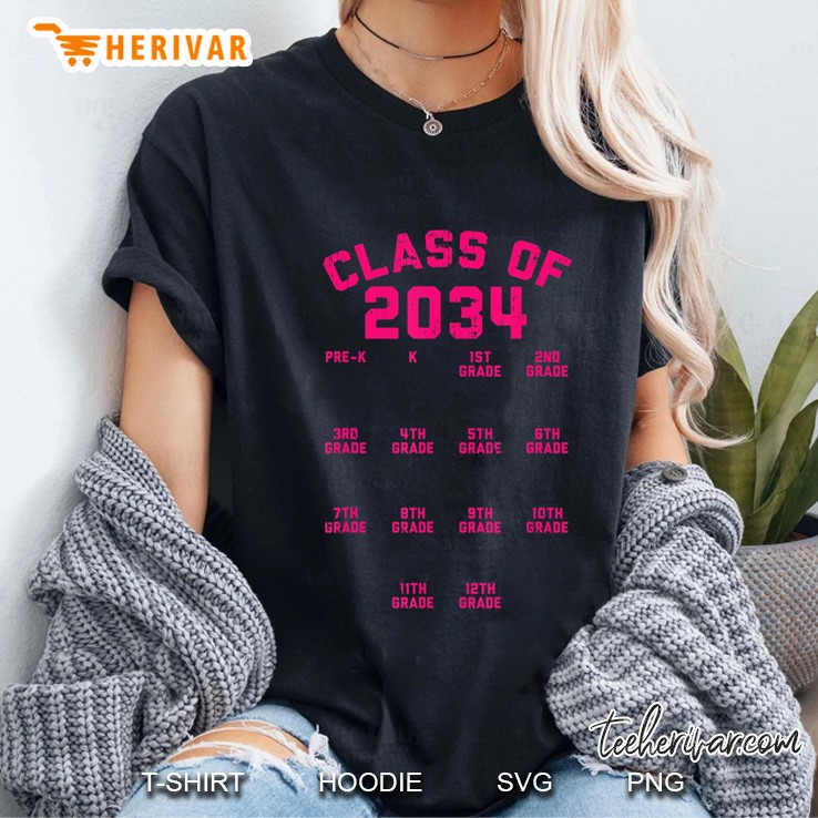 Class Of 2034 Grade Pre-K Grow With Me Handprint Gift Ladies Tee