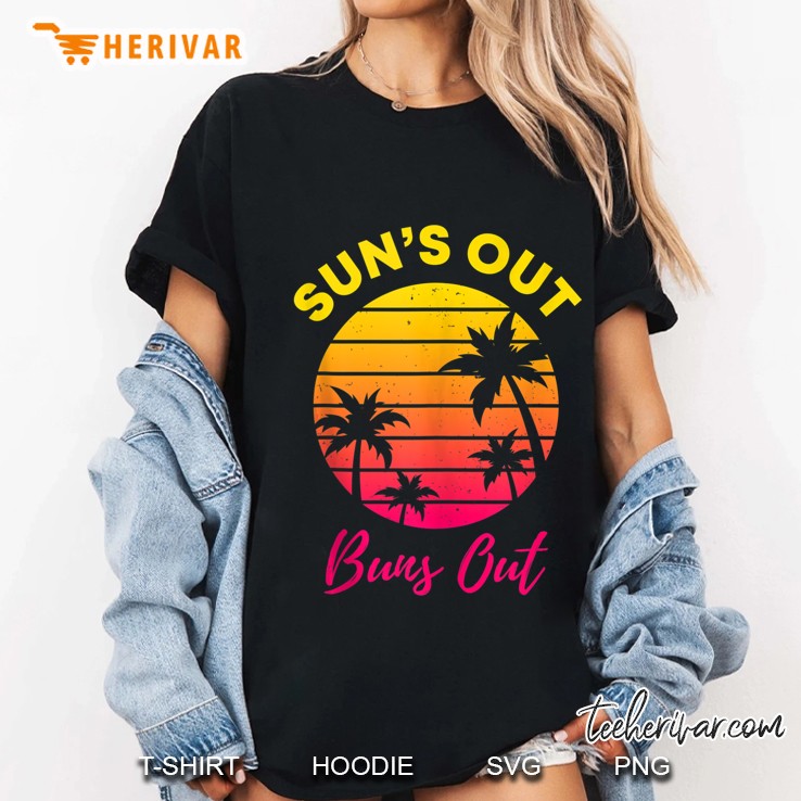 Sun's Out Buns Out Retro 80S Summer Sunset And Palm Trees Hoodie