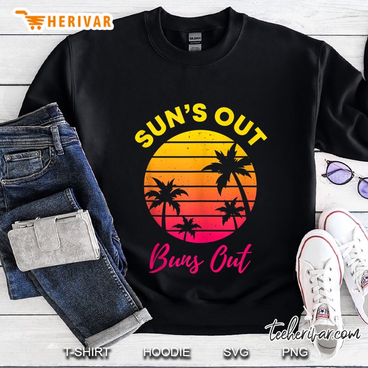 Sun's Out Buns Out Retro 80S Summer Sunset And Palm Trees Mugs