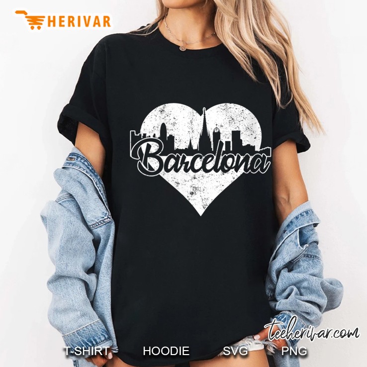 Retro Barcelona Spain Skyline Heart Distressed Ladies Tee