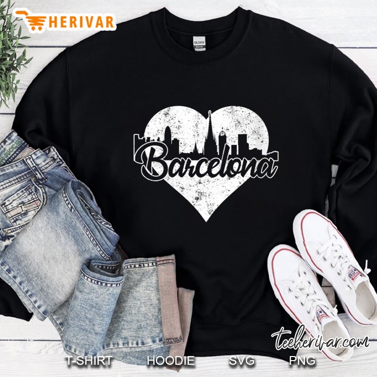 Retro Barcelona Spain Skyline Heart Distressed Sweatshirt