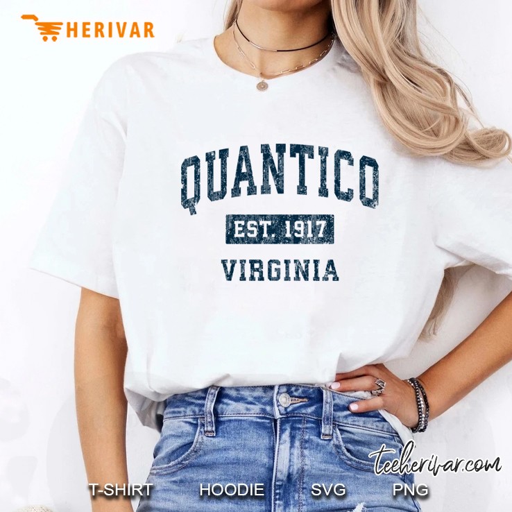 Quantico Virginia Va Vintage Sports Design Navy Print Pullover Ladies Tee