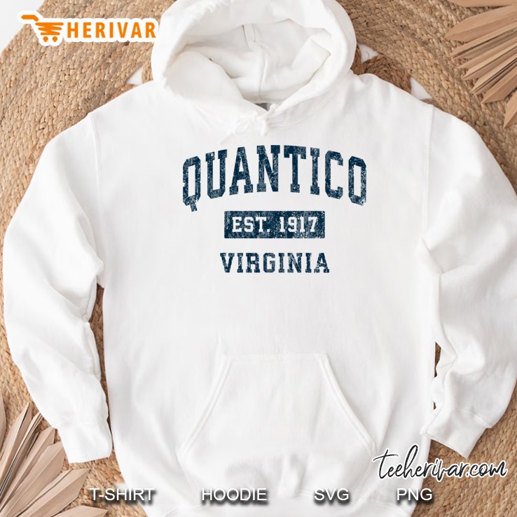 Quantico Virginia Va Vintage Sports Design Navy Print Pullover Hoodie