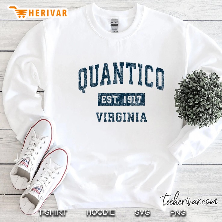 Quantico Virginia Va Vintage Sports Design Navy Print Pullover Sweatshirt
