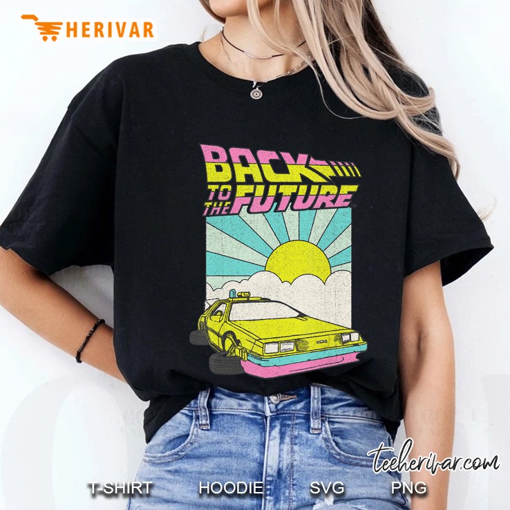 Back To The Future Delorean Sunrise Cartoon Ladies Tee