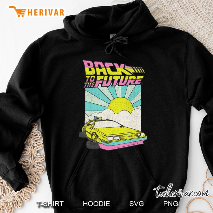 Back To The Future Delorean Sunrise Cartoon Hoodie