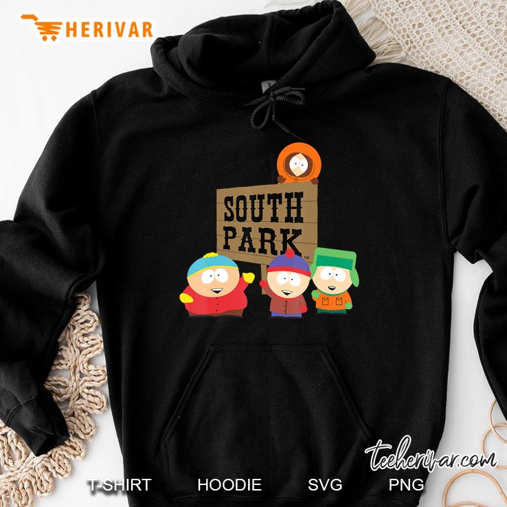 South Park Group Shot With Wood Sign Hoodie