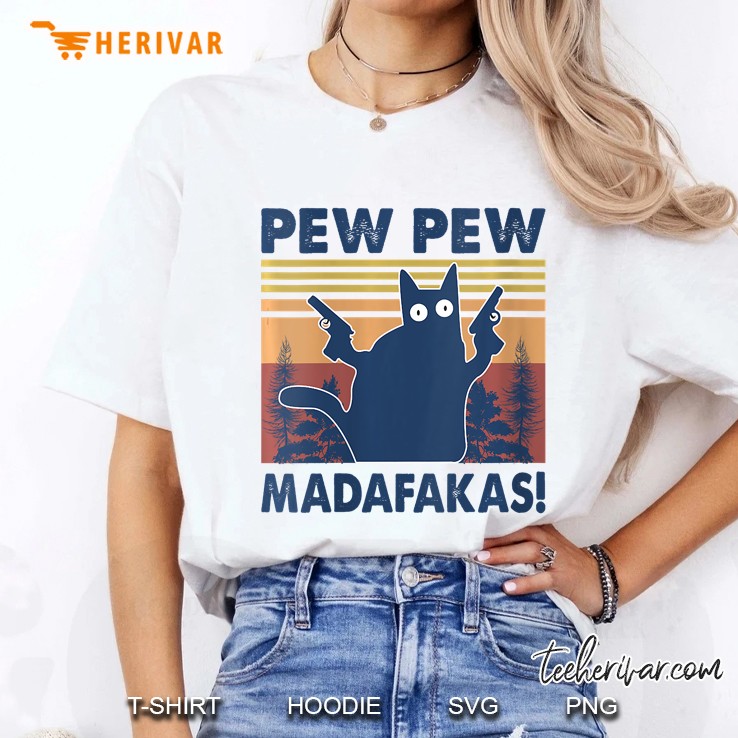 Womens Cat Vintage Pewpewpew Madafakas Cat Crazy Pew Vintage Funny Ladies Tee