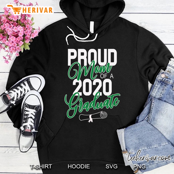 Proud Mom Of A 2020 Graduate School Colors Green & White Hoodie