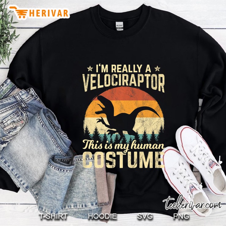 Retro Vintage Silhouette Velociraptor Halloween Costume 70S Premium Sweatshirt