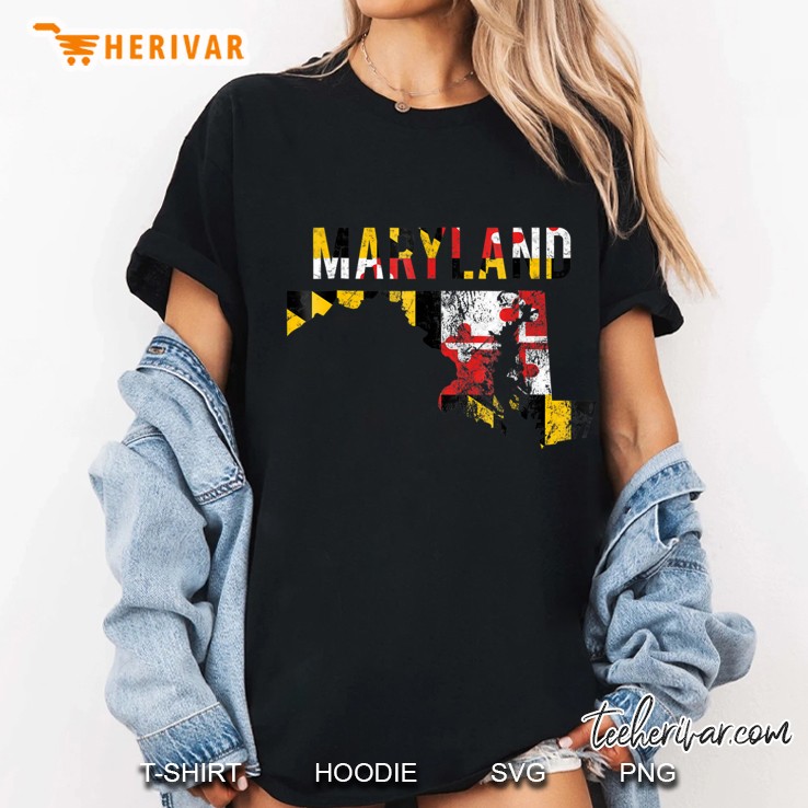 Vintage Maryland State Flag With State Shape Ladies Tee
