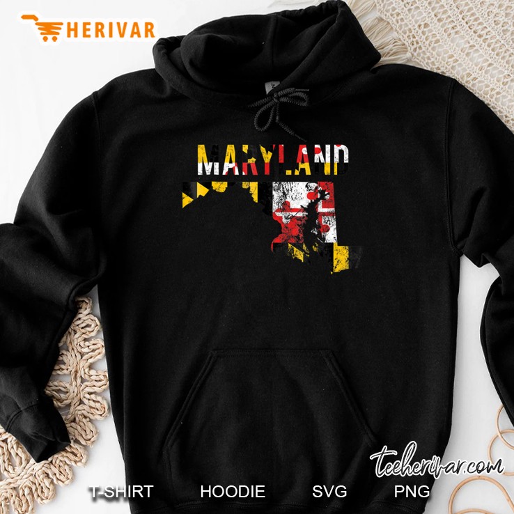 Vintage Maryland State Flag With State Shape Hoodie
