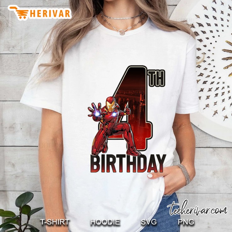 Marvel Iron Man 4Th Birthday Action Pose Graphic Ladies Tee