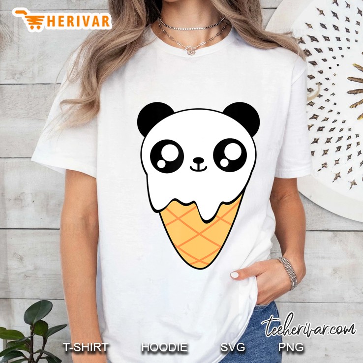 Panda Ice Cream Cone Big Eyes Kawaii Japan Inspired Ladies Tee