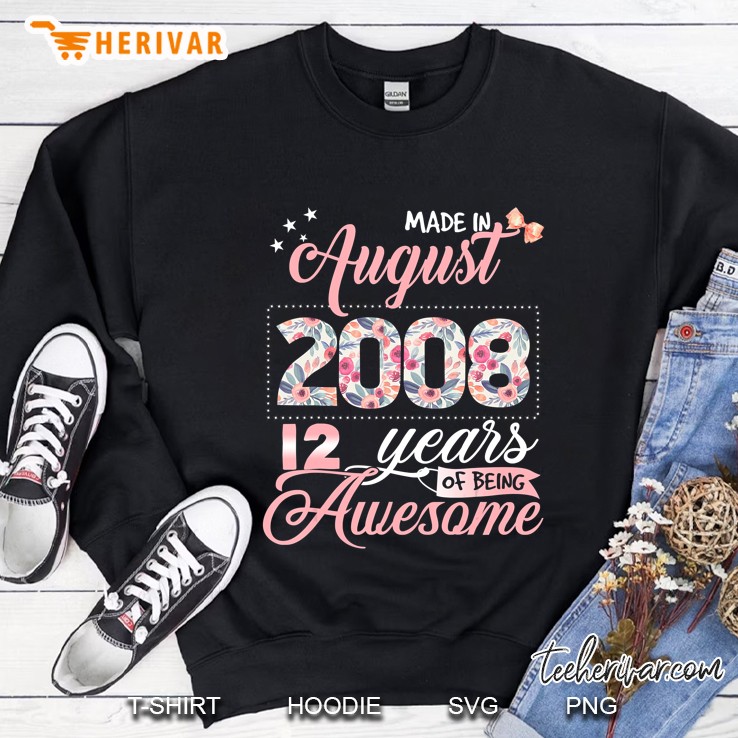 12Th Birthday Gifts Floral Tee For Girls Born In August 2008 Ver2 Sweatshirt