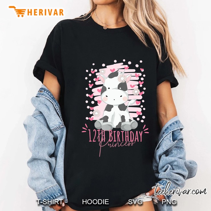 12Th Birthday Princess Girl 12 Years Old Cow Lover B-Day Hoodie