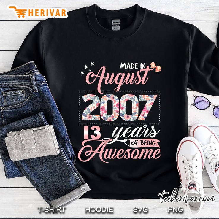 13Th Birthday Gifts Floral Tee For Girls Born In August 2007 Ver2 Mugs