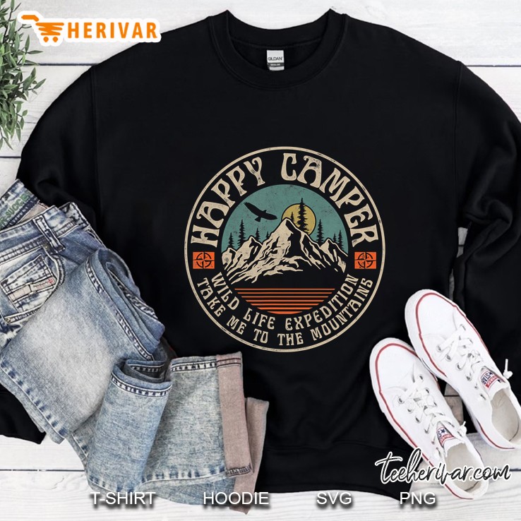 Happy Camper Retro Vintage Camping Hiking Mountain Climbing Sweatshirt