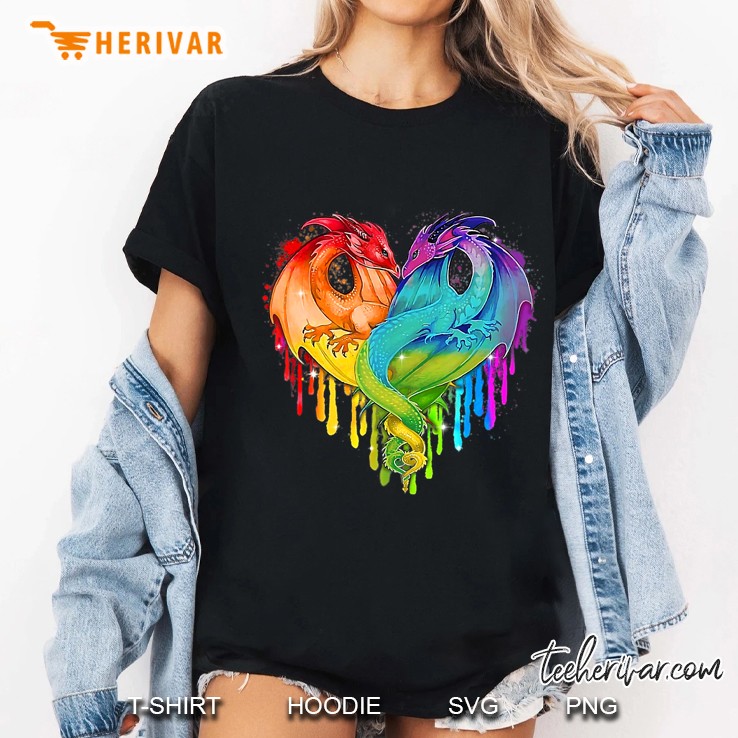 Lgbt Dragon Heart Rainbow Heart Dragon Lgbt Pride Ladies Tee