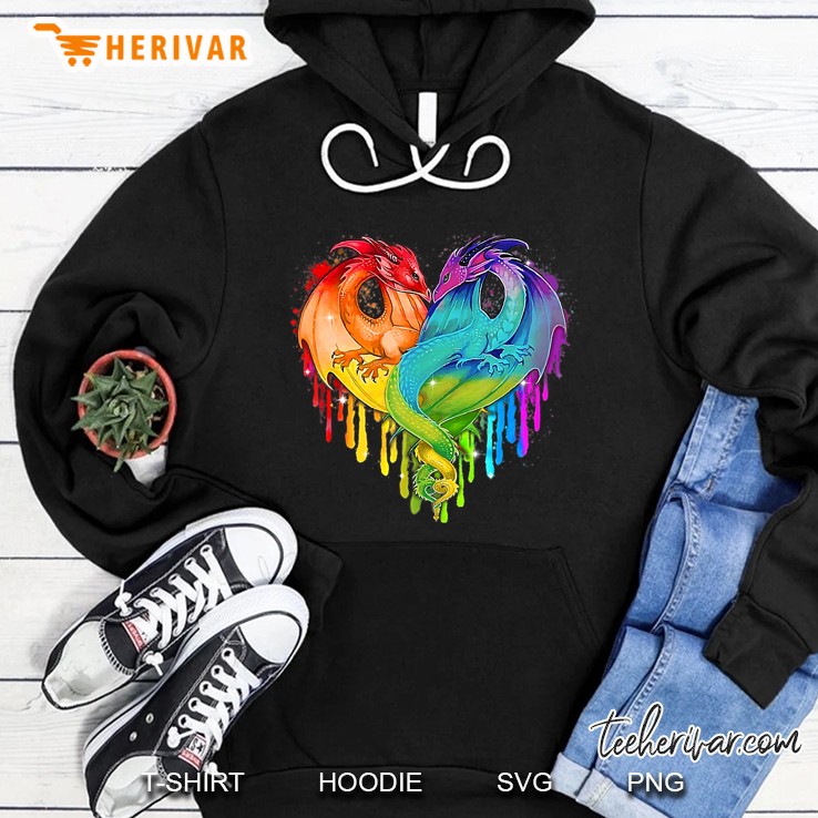 Lgbt Dragon Heart Rainbow Heart Dragon Lgbt Pride Hoodie