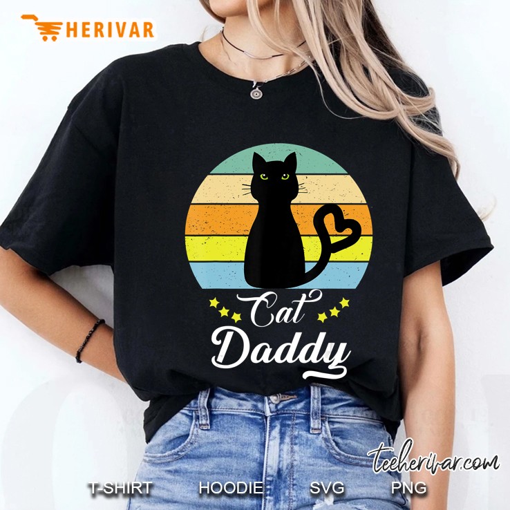 Mens Cat Daddy Retro Cute Kitty Fathers Day Kitten Pet Ladies Tee