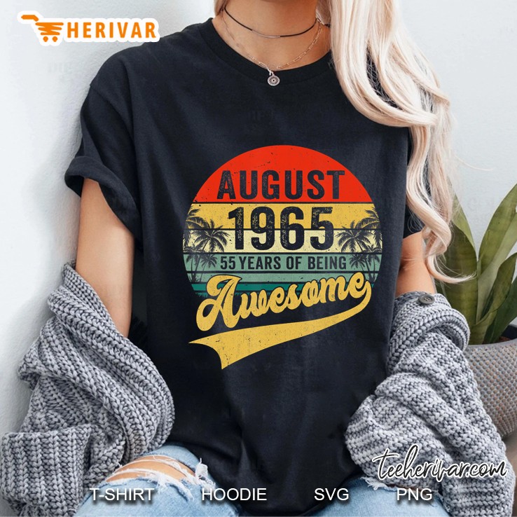 Vintage Retro August 1965 55Th Birthday Gifts 55 Years Old Ladies Tee