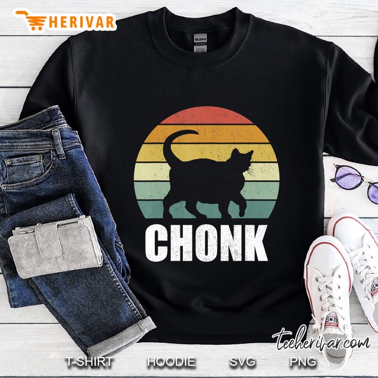 Vintage Retro Sunset Funny Fat Cats Meme Chonk Cat Sweatshirt