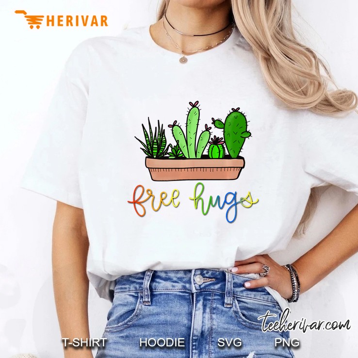 Free Hugs Cactus, Funny, Cute, Rainbow Ladies Tee