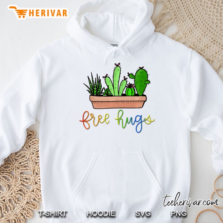 Free Hugs Cactus, Funny, Cute, Rainbow Hoodie