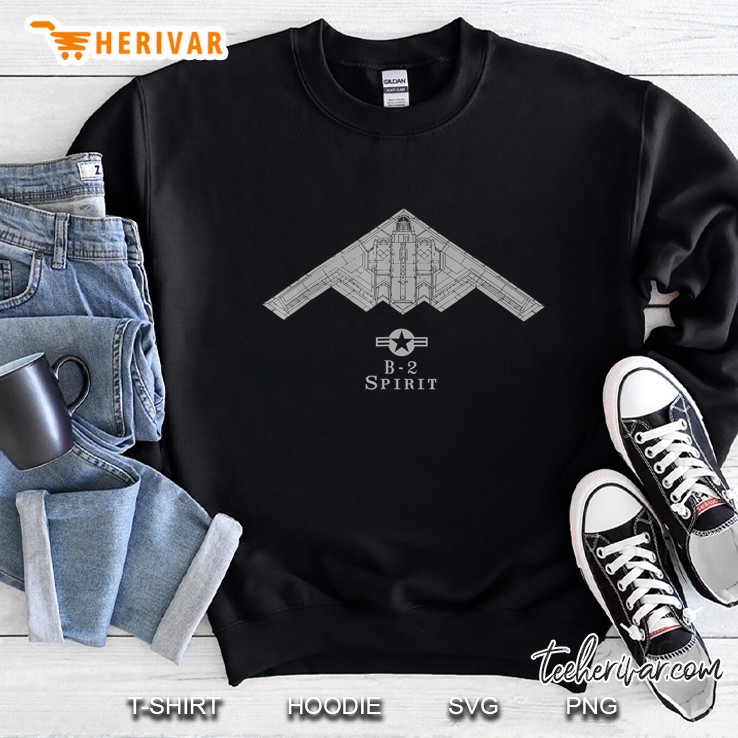 B-2 Spirit Stealth Bomber Tech Drawing Military Airplane Tee Sweatshirt