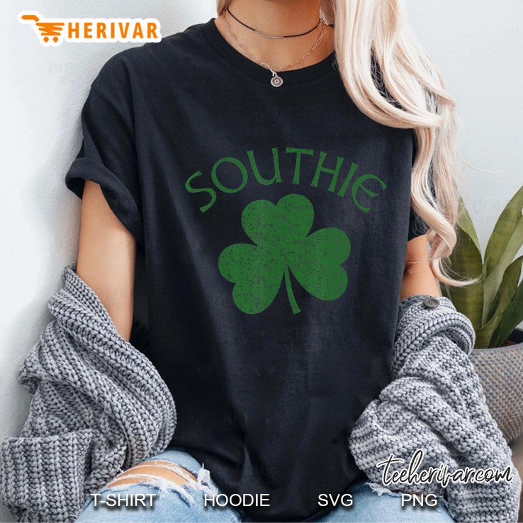 Boston Southie Irish Shamrock Distressed Dark Green Ladies Tee