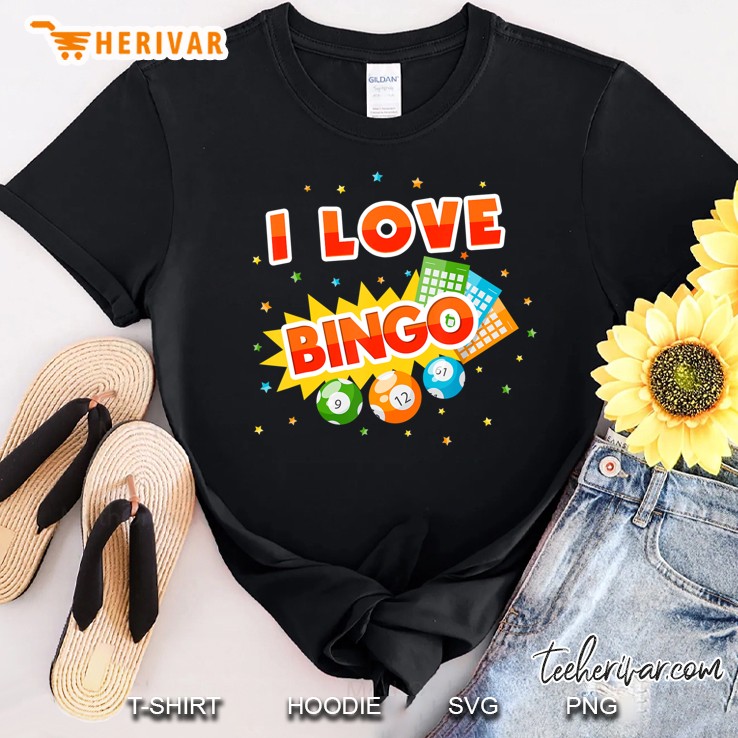 I Love Bingo Balls Cards Numbers Hobby Gift Shirt