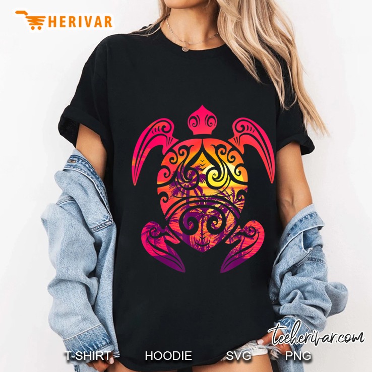 Sea Turtle Hawaiian Honu Tribal Sunset & Palm Trees Hoodie