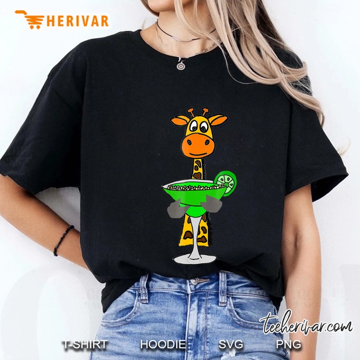 Smilealottees Funny Giraffe Drinking Margarita Ladies Tee
