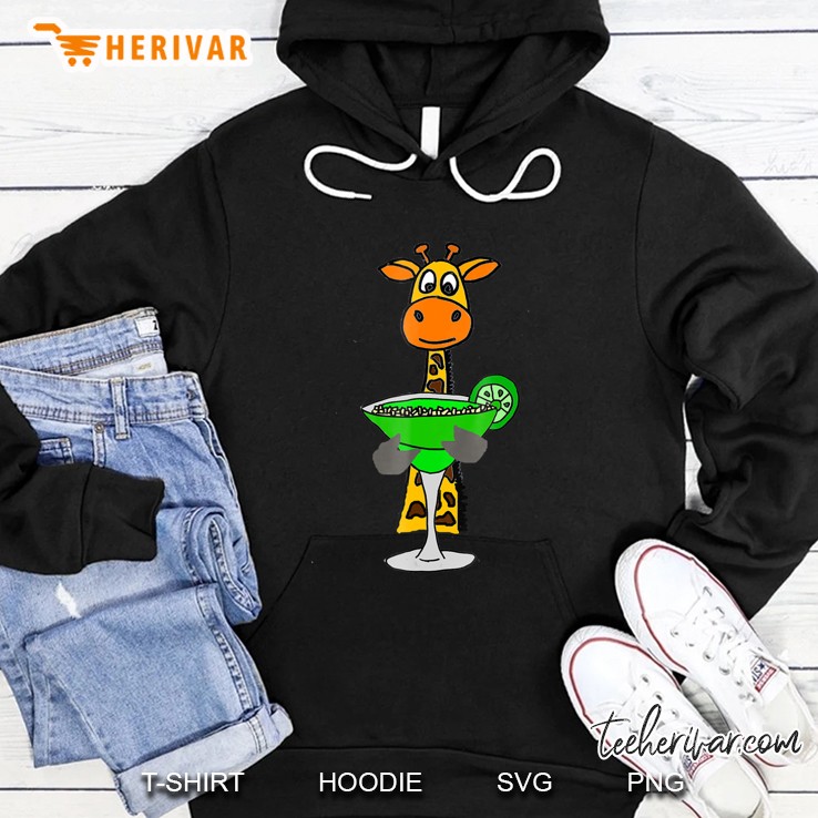 Smilealottees Funny Giraffe Drinking Margarita Hoodie